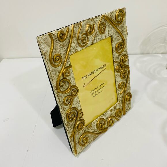 The Natural World Photo Picture Frame Whimsical White & Goldtone Mod Stone Look - Picture 5 of 7